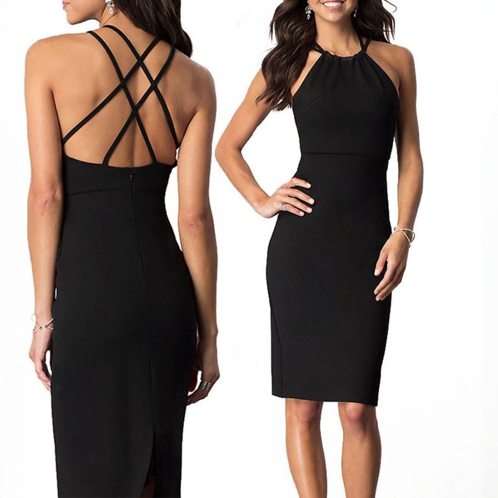 HARPER + LEMON Halter Dress Sleeveless Bodycon Midi Black Size L NWT